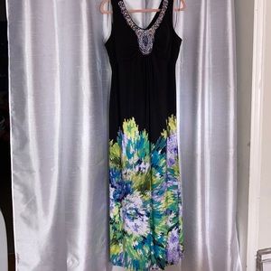 BLACK DRESS WITH COLORFUL PRINT Size 18
